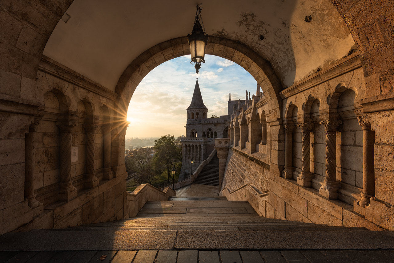 Fisherman's Bastion - Budapest Hungary The morning sun lights up the ramparts of Fisherman's Bastion in Budapest
