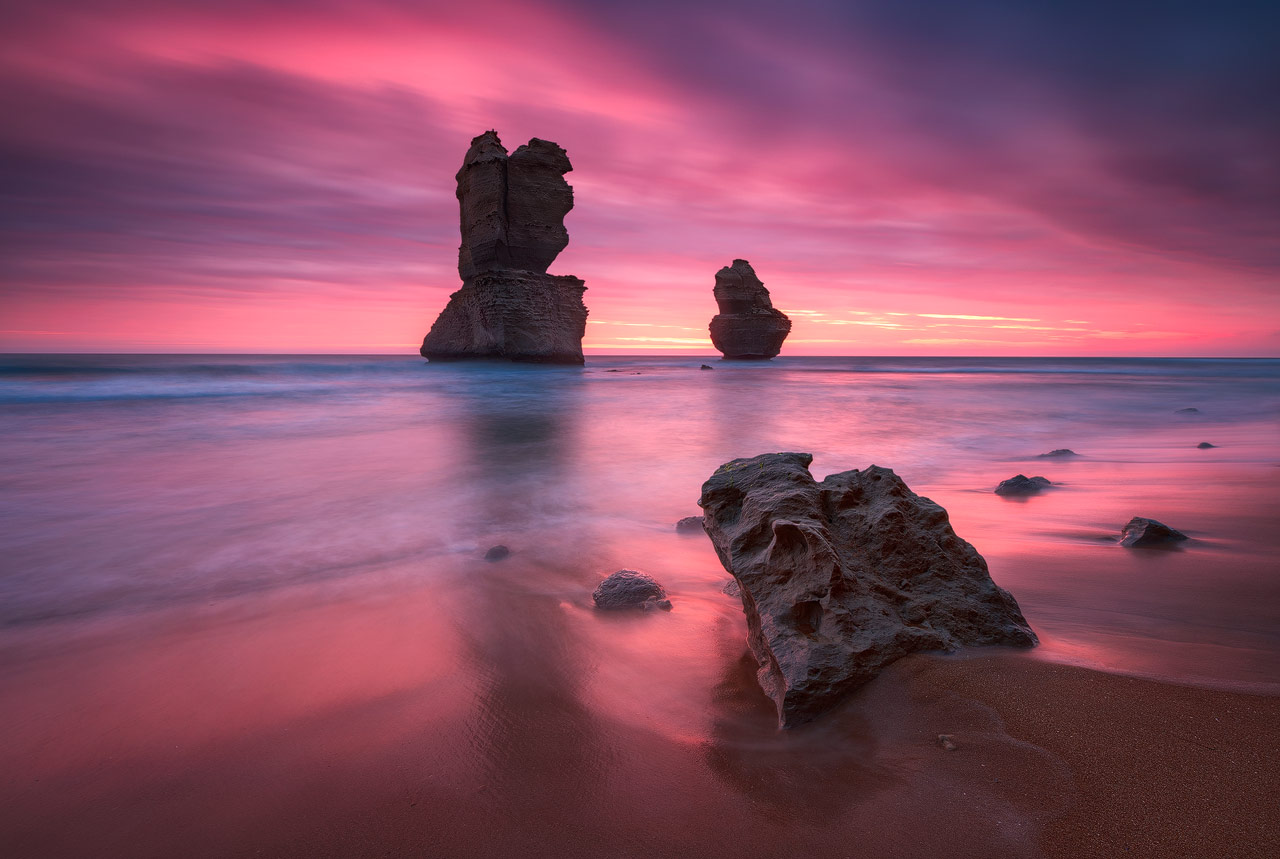 Gibson Steps - Australia The Gibson Steps at the 12 Apostels coast in Australia with a colorful sunset behind.