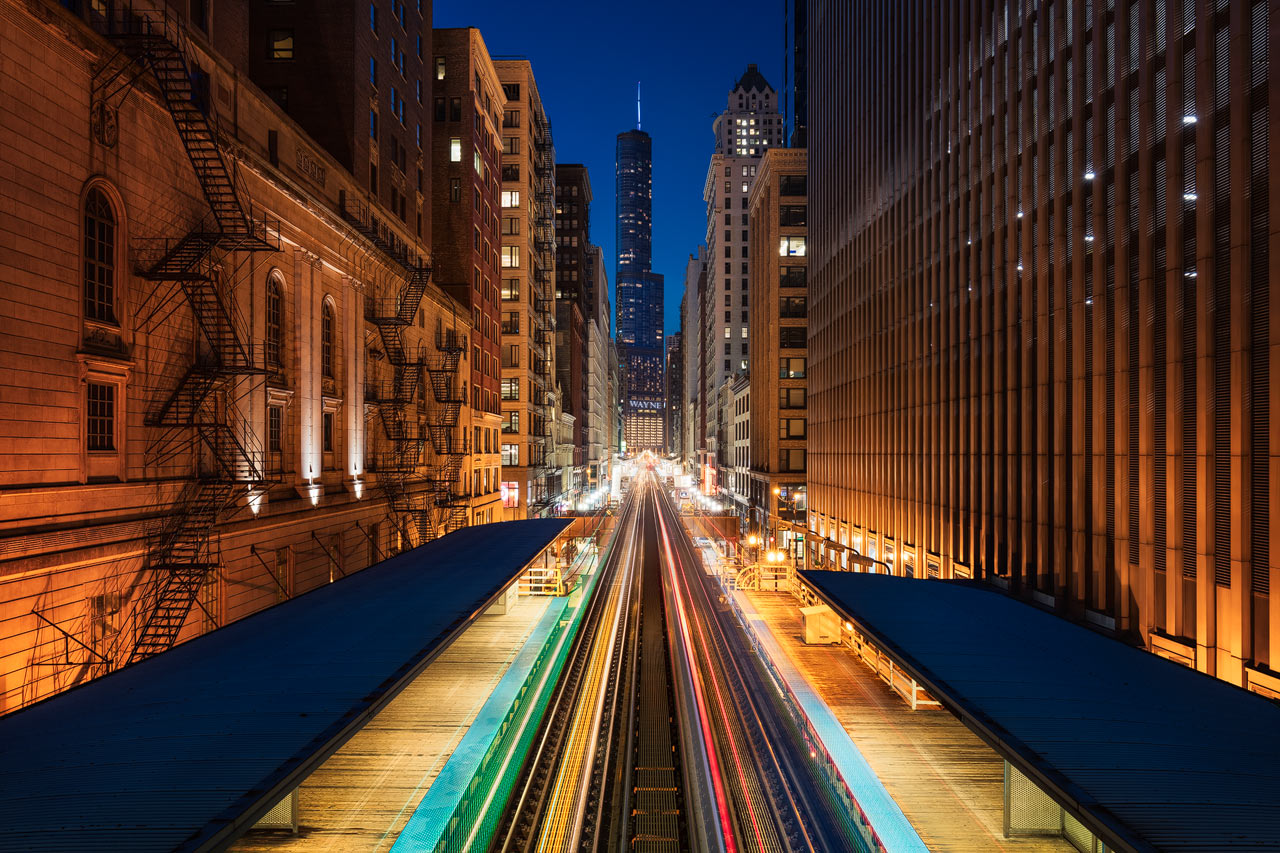 Gotham - Chicago USA View from Adams Wabash towards Trump Tower, in this case Wayne Tower