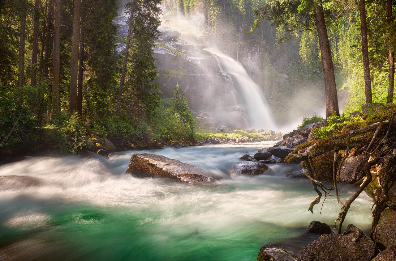 The mighty Krimml Waterfall in magical morning light.